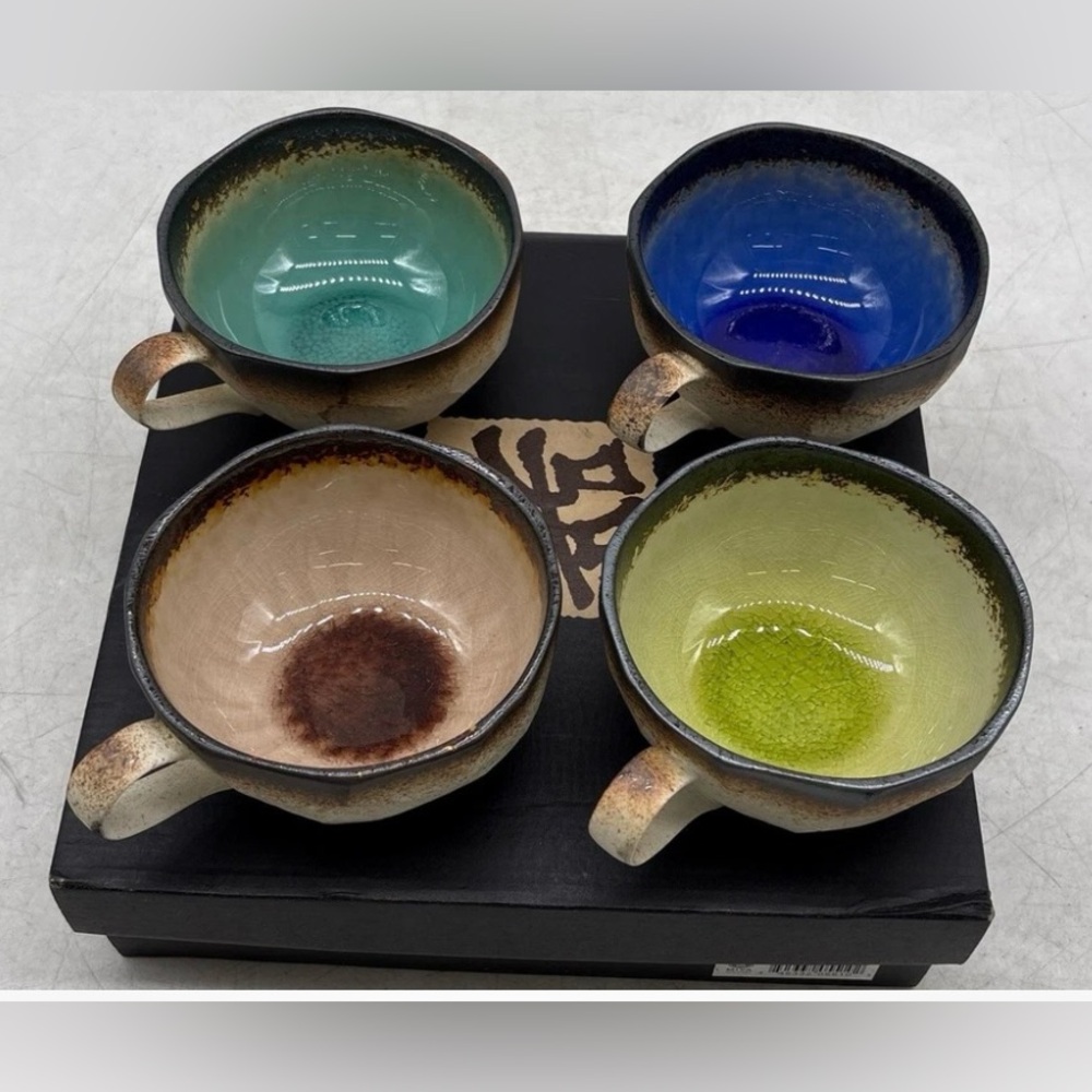MIYA Kosui Boulder Japanese Set of 4 Glazed Ceramic Mugs 11oz Set